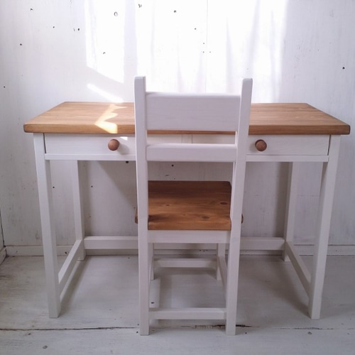 アンティーク風 無垢ヒノキ家具 学習机 3点セット ナチュラル