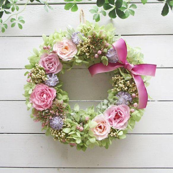 プリザーブドローズとライスフラワーのリース（ラベンダーピンク）～長く飾れるプリザーブドフラワー～[F211033] 4枚目の画像