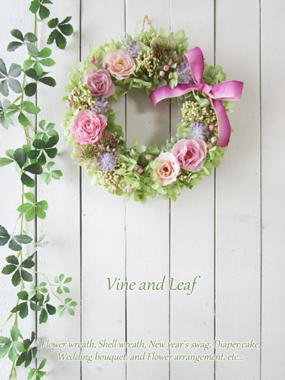 プリザーブドローズとライスフラワーのリース（ラベンダーピンク）～長く飾れるプリザーブドフラワー～[F211033] 5枚目の画像