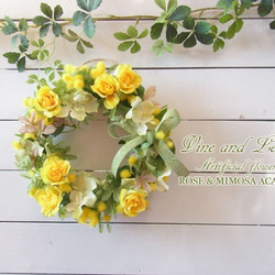ミモザとバラのリース〜長く飾れるアーティフィシャルリース[W-17032] 2枚目の画像