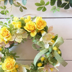 ミモザとバラのリース〜長く飾れるアーティフィシャルリース[W-17032] 3枚目の画像