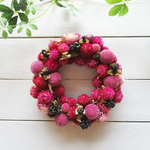 訳あり】【SALE】千日紅のドライリース（ラズベリー）～優しい雰囲気の  