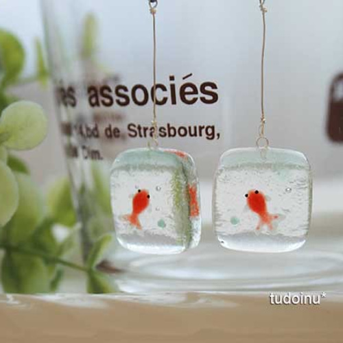 金魚 ガラス ピアス イヤリング ノンホールピアス 浴衣 お祭り 花火