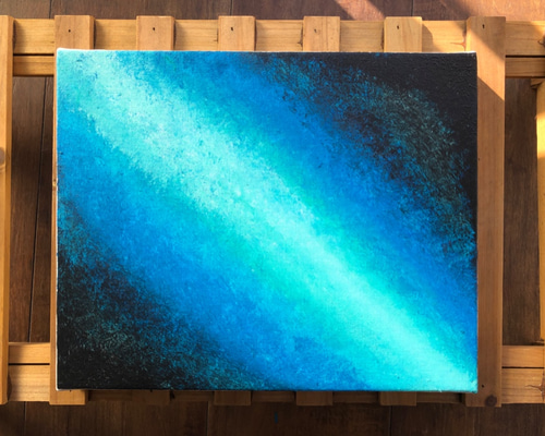旅だちをイメージした不思議な抽象絵画。グアッシュなどさまざま