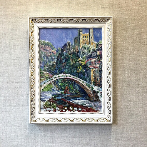 油絵 風景画『Landscape with a bridge』肉筆１点物 橋 癒し 