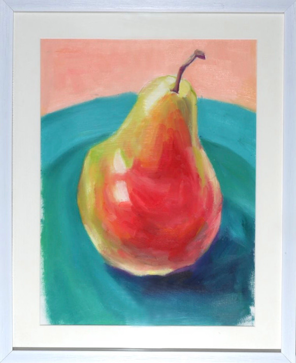 油絵 静物画『Pear』肉筆１点物 *アクリル板付 B12-E902 1枚目の画像