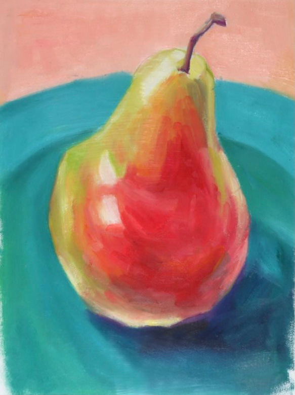 油絵 静物画『Pear』肉筆１点物 *アクリル板付 B12-E902 2枚目の画像