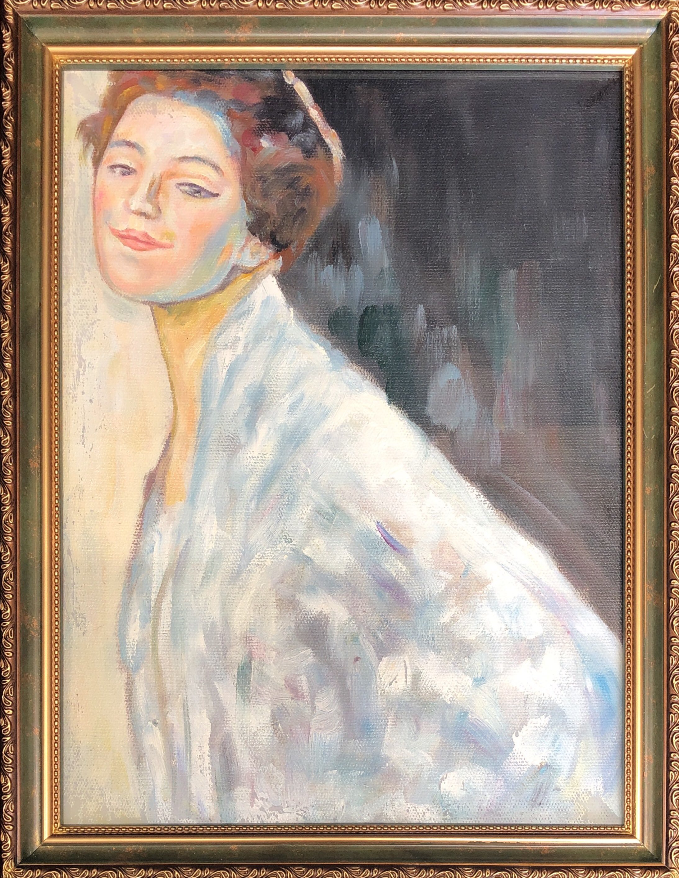 油絵 人物画『白い服の女』-クリムト模写 肉筆1点物 ☆アクリル