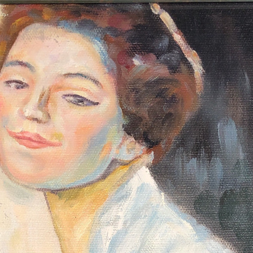 油絵 人物画『白い服の女』-クリムト模写 肉筆1点物 ☆アクリル板付