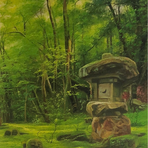 油絵 風景画『三千院』Eathan作 肉筆1点物 ※アクリル板付 N12 油絵 風景画『三千院』Eathan作 肉筆1点物 ※アクリル板付 N12