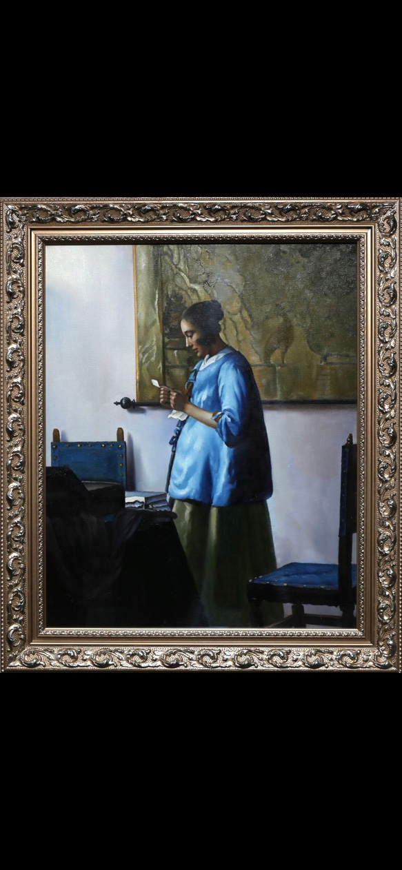 油絵 人物画『青衣の女』ーフェルメール模写 肉筆1点物
