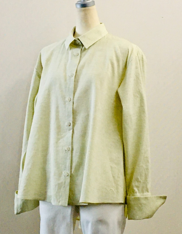 【遠州織物】オーガニック草木（お茶染）生地使用　後ろタック使いオーバーシャツ　　　イエロー 1枚目の画像