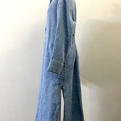 【遠州織物】リネン100％　ブルーカラー　ロングシャツ 3枚目の画像