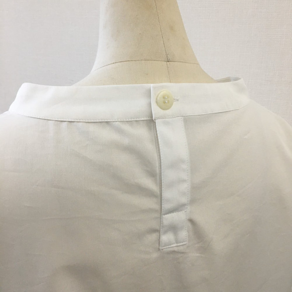 ＊秋・新作＊遠州織物　コットン　オフネックスタンドカラーブラウス・７分袖　＜ホワイト＞ 6枚目の画像