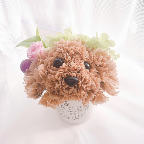 犬　トイプードル　プリザーブドフラワー 送料無料】カーネーションの犬 トイプードル プードル【ミニ】フラワー