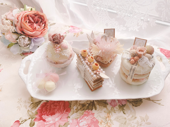 【送料無料】手作りキット販売♡プリザーブドフラワーで作るプチケーキセット♡フェイクケーキ、インテリアケーキ 5枚目の画像