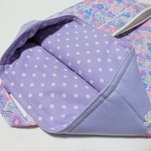 ※専用ページ 3点セット 上履き入れ 給食袋 ハンドメイド リボン花柄 パープル 受注制作】3点セット花柄リボン 紫 レッスンバッグ 上履き入れ
