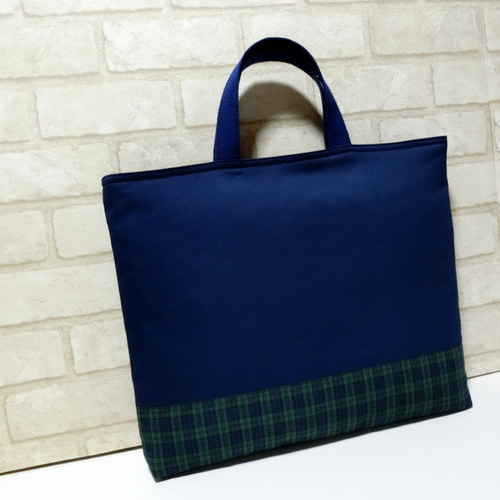 ファミリアチェック風 《ブルー》レッスンバック 絵本バック