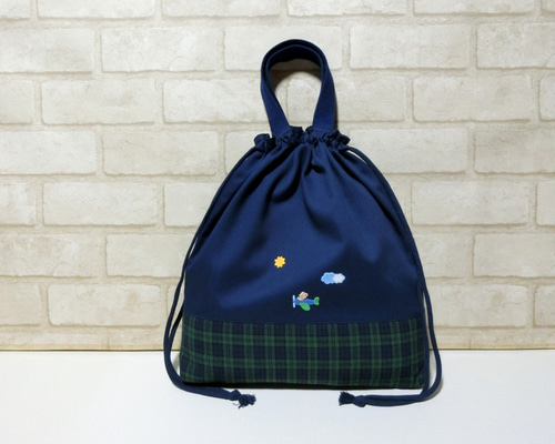 えいか様専用ファミリア風赤チェック✖️ヌビ生地 体操服入れ