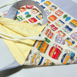 電車いっぱい《オフホワイト》　体操服入れ　お着替え巾着 5枚目の画像