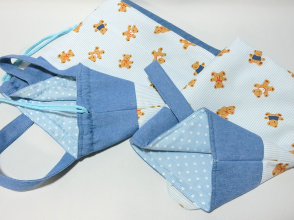 北欧柄・ベア　くまくん《水色》　6点セット入学入園　レッスンバック 5枚目の画像