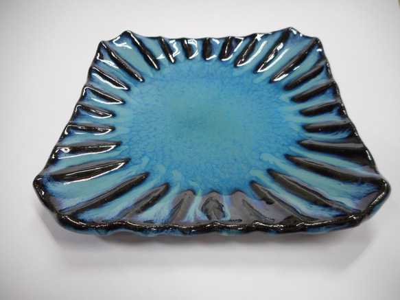 蒼の四角波皿 大皿 國美窯 通販 1331102｜Creema(クリーマ)