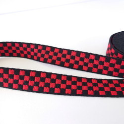 バッグの持ち手用　アクリルテープ　黒ｘ赤　市松模様　25㎜　3m　和柄　遠州産地　遠州織物　 3枚目の画像