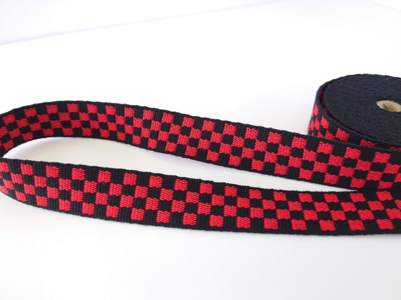 バッグの持ち手用　アクリルテープ　黒ｘ赤　市松模様　25㎜　3m　和柄　遠州産地　遠州織物　 3枚目の画像