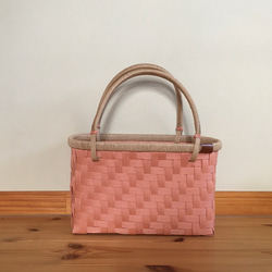 買い物かごꕤ  (サーモンピンク)  マルシェかご　かごバッグ　エコバッグ　かご　ピンク　 2枚目の画像