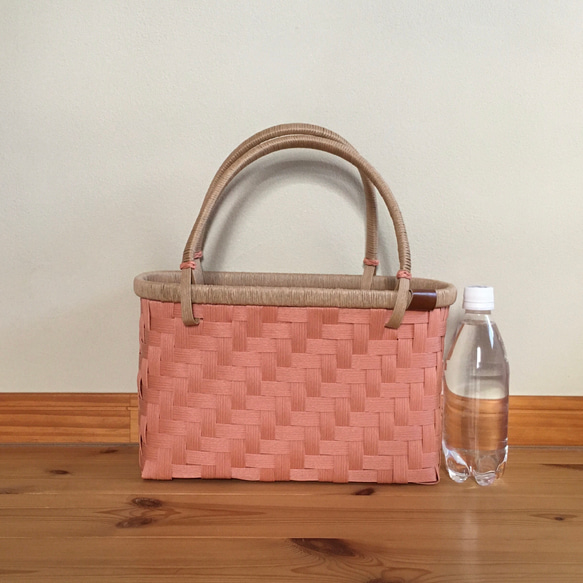買い物かごꕤ  (サーモンピンク)  マルシェかご　かごバッグ　エコバッグ　かご　ピンク　 4枚目の画像
