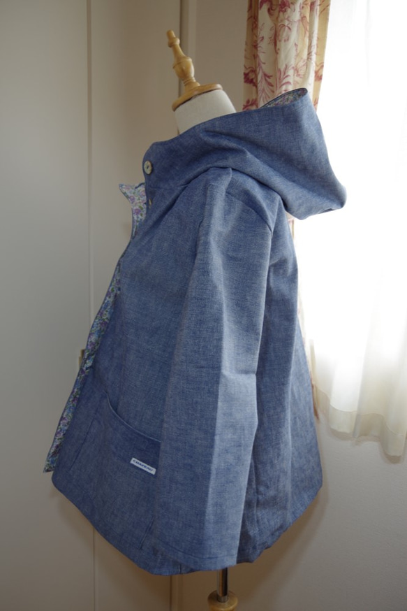 大人のフードジャケット　ダンガリーデニム　ブルー 5枚目の画像