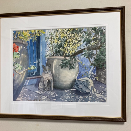 外国の街角 Foreign street corner 風景画 猫の絵 原画 絵画