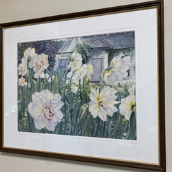 水仙の庭　  Narcissus garden 　透明水彩画　原画　花の絵 2枚目の画像