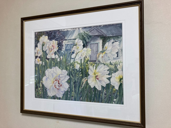 水仙の庭　  Narcissus garden 　透明水彩画　原画　花の絵 2枚目の画像
