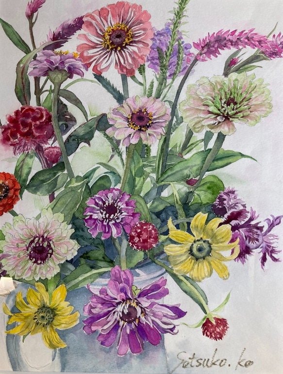 夏の元気な花達」水彩画 原画 F6 花の絵 絵画 Setsu 通販 夏の元気な花達」水彩画 原画 F6 花の絵 絵画 Setsu 通販