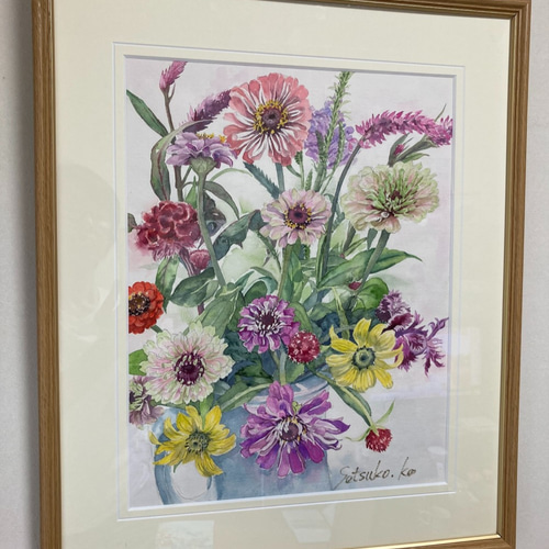 夏の元気な花達」水彩画 原画 F6 花の絵 絵画 Setsu 通販