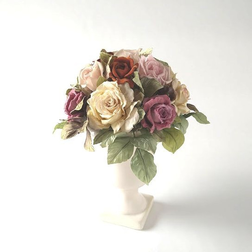 ミニ薔薇のブーケ * ビロード製など * アレンジメント 陶磁器 アート  
