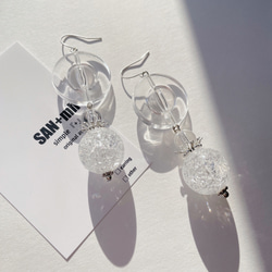 S147    再販♡    クリア　クラック　シルバー　メタル　サークル　ボール　個性派　ピアス　イヤリング 2枚目の画像