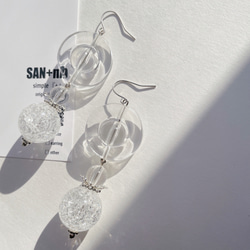 S147    再販♡    クリア　クラック　シルバー　メタル　サークル　ボール　個性派　ピアス　イヤリング 3枚目の画像