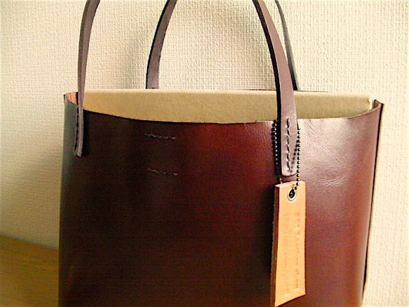 【ご予約商品】牛革　チョコブラウン　トートバッグ（M）　底板付き　 4枚目の画像