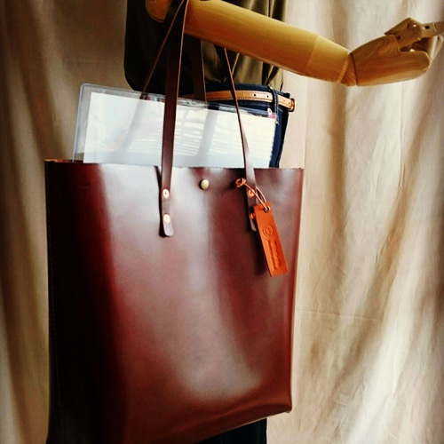 ◆イタリア産チョコレートブラウン牛革レザートートバッグ　作家日本製鞄ハンドメイド ◇イタリア産チョコレートブラウン牛革レザートートバッグ 作家日本製