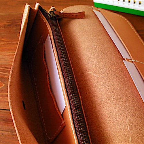 ヌメ革 ロングウォレット 長財布 レザー ハンドメイド 総手縫い (※内側