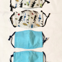 虫　ブルー　四枚セット　立体ガーゼマスク　レディース子供用 1枚目の画像
