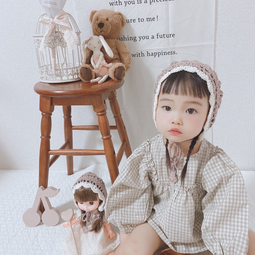 受注製作】コットンレースボンネット 帽子(ベビー・キッズ) jasmine  