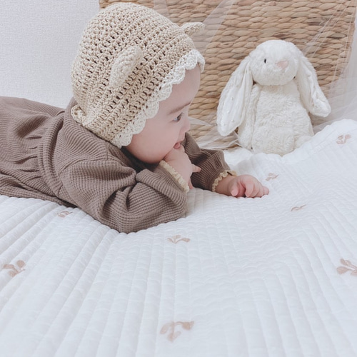 受注製作】くまみみフリルボンネット 帽子(ベビー・キッズ) jasmine