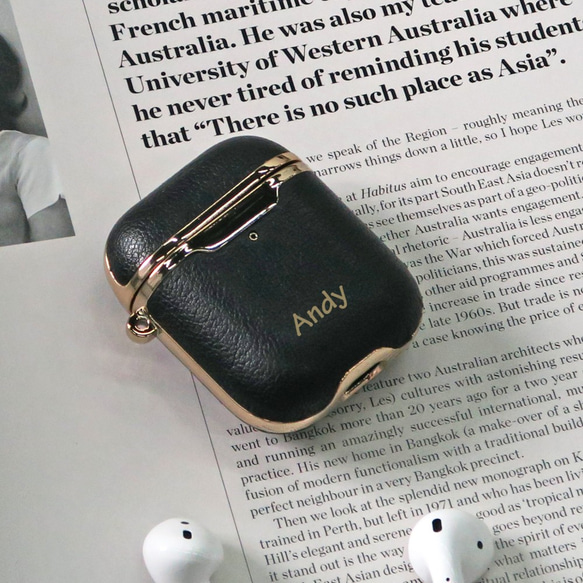 AirPods ケース エアポッヅ 第 1 & 2 世代 黒レザー 黒い革