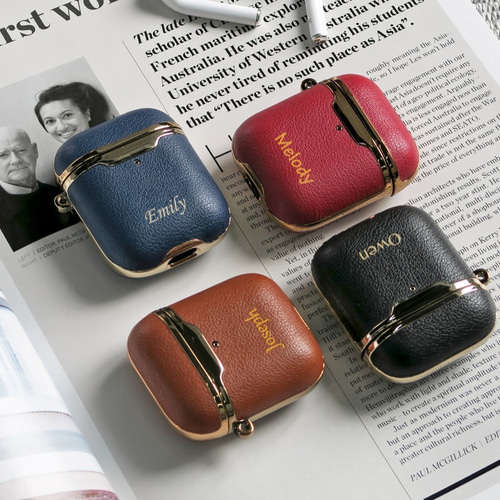 AirPods ケース エアポッヅ 第 1 & 2 世代 黒レザー 黒い革 ワイヤレス