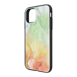 全機種対応 スマホケース緑と珊瑚色の抽象的な油絵 iPhone 13 12 Pro Max X XS Galaxy 対応 3枚目の画像