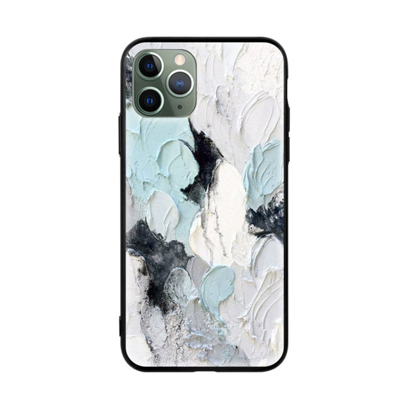 全機種対応 スマホケース 青と灰色の抽象的な油絵 iPhone 13 12 Pro Max X XS Galaxy 対応 2枚目の画像