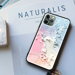 全機種対応 スマホケースパステル青とピンクの抽象的な油絵 iPhone 13 12 Pro Max Galaxy 対応 1枚目の画像